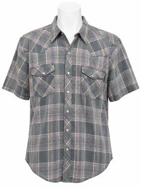 Vintage Williams Bay Plaid Western Pearl Snap Shirt Short Sleeve USA Made Mens L